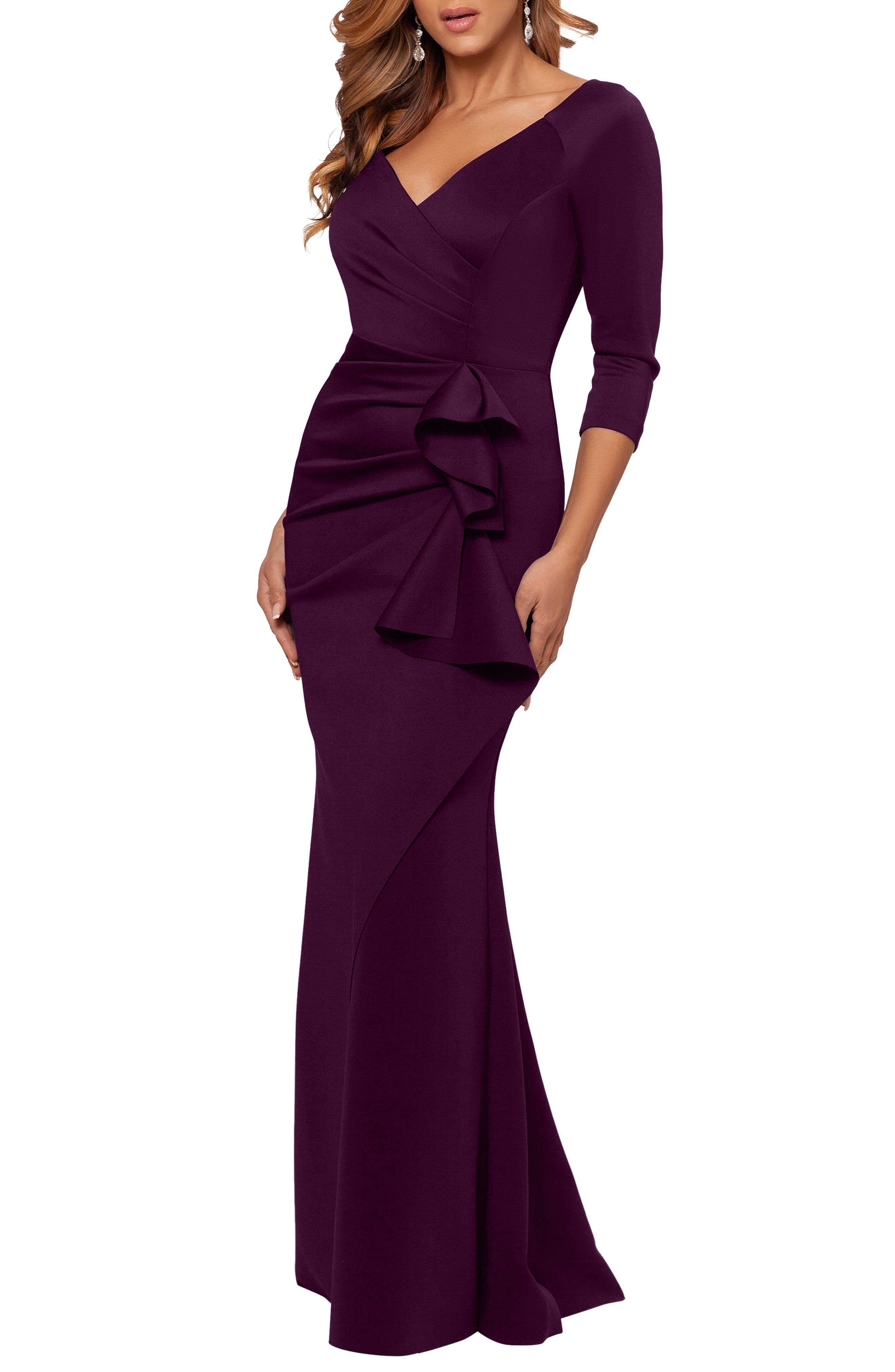 Xscape Ruched Scuba Ruffle Gown In ...